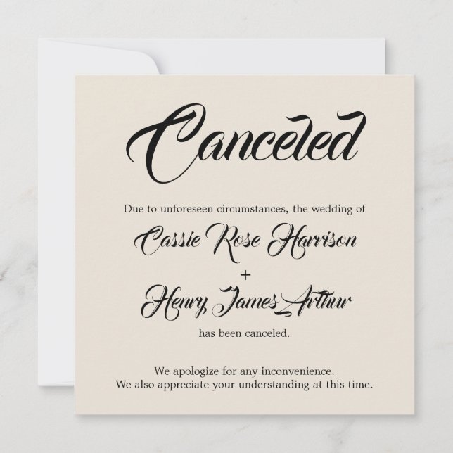 Cream Elaborate Cancelled Wedding Announcement (Front)