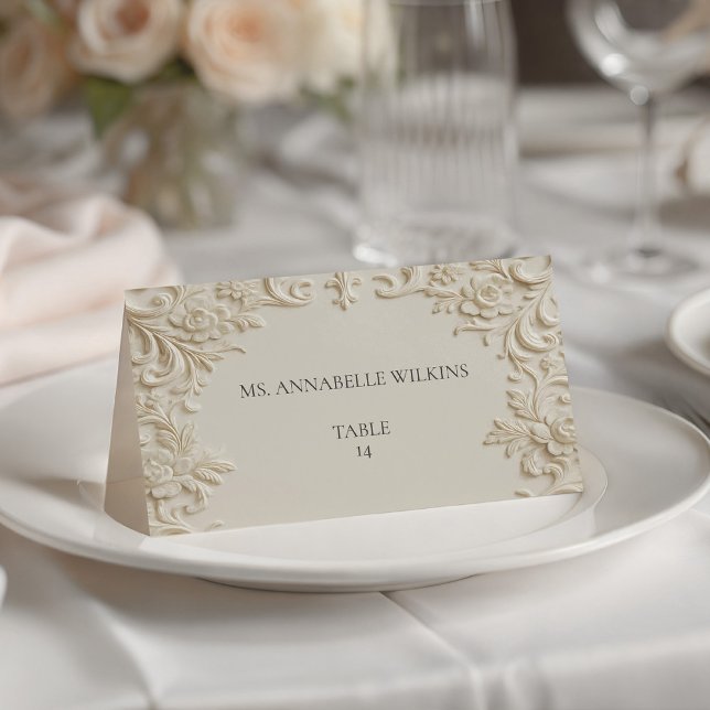 Cream Embossed Floral Scroll Ivory Table Place Card (Cream Embossed Floral Scroll Ivory Table Place Card)