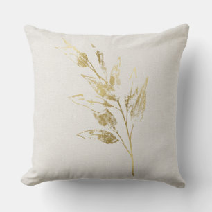 Cream embroidered texture with gold leaf throw pillow