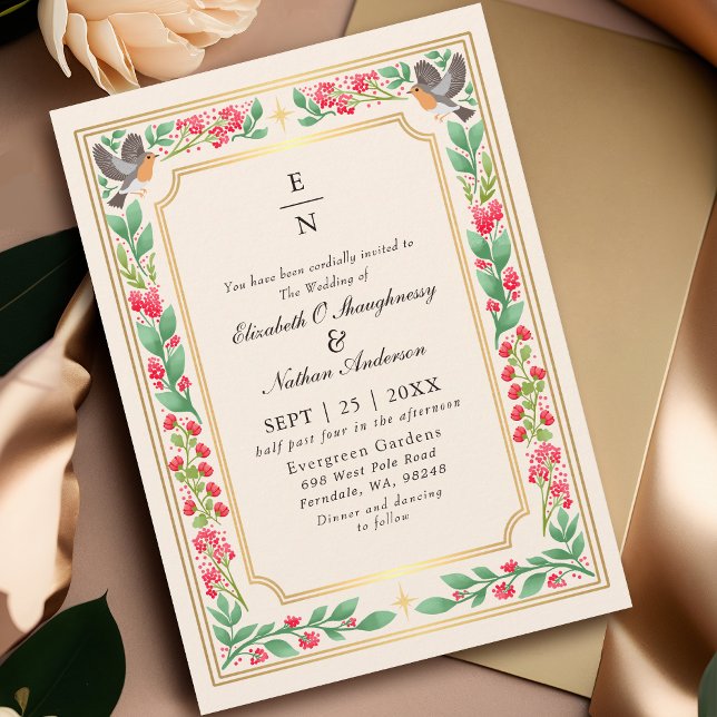 Cream Enchanting Botanical Floral Garden Wedding Invitation (Creator Uploaded)