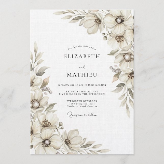 Cream Ethereal Floral Wedding Invitation (Front)