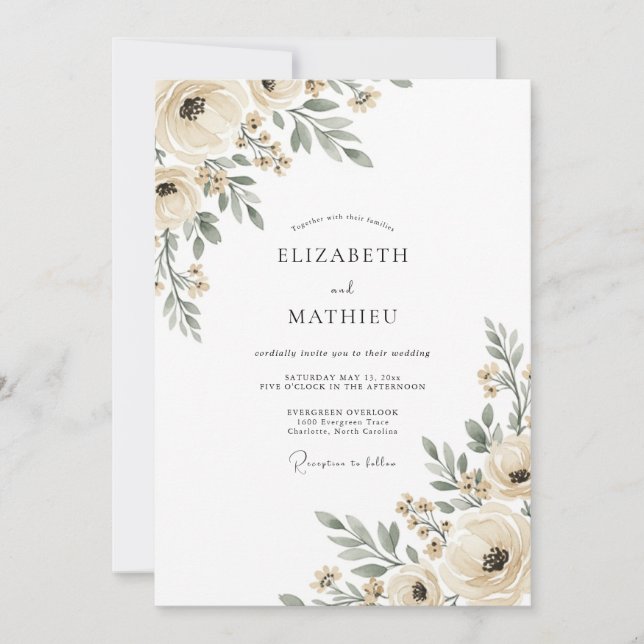 Cream Ethereal Flourish Wedding Invitation (Front)