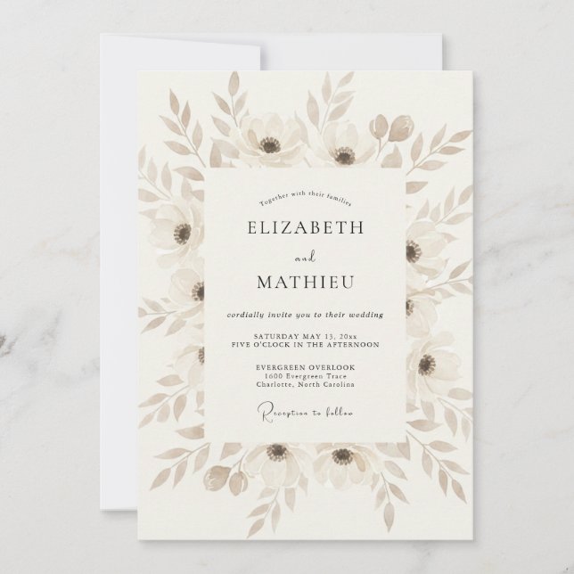 Cream Ethereal Vintage Wedding Invitation (Front)