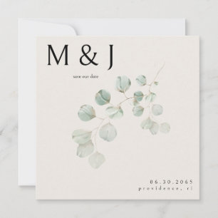 Cream Eucalyptus Square Wedding Save our Date
