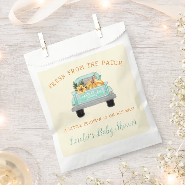 Cream Farm Truck With Pumpkin Fall Baby Shower Favour Bag (Clipped)