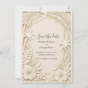 Cream Faux Cutout Hawaii Floral Wedding Invitation