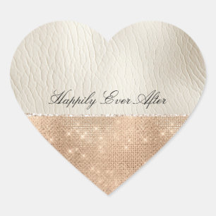 Cream Faux Leather Champagne Sparkle Heart Sticker