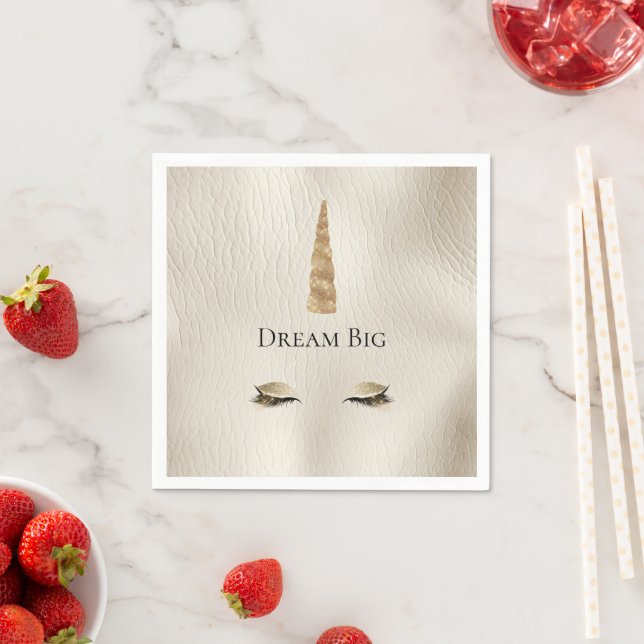 Cream Faux Leather Gold Sparkle Glam Unicorn  Napkin (Insitu)