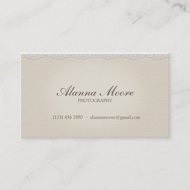 Cream Faux Linen and Lace Vintage Business Card (Front)