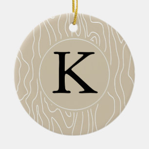Cream Faux Wood monogram Ceramic Ornament