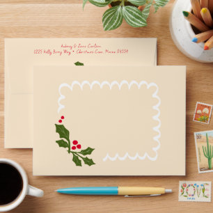 Cream Festive Scallop Frame and Holly Holiday Envelope