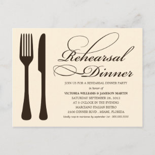 CREAM FLATWARE   REHEARSAL DINNER INVITE