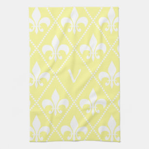 Cream Fleur de Lis with monogram initial Kitchen Towel