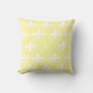 Cream Fleur de Lis with monogram initial Throw Pillow