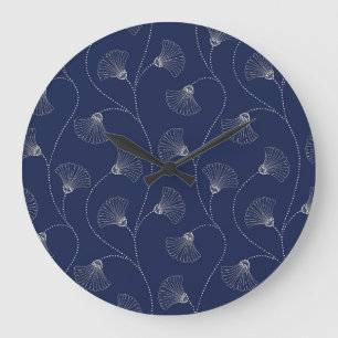 Cream Floral Art Nouveau Indigo Large Clock