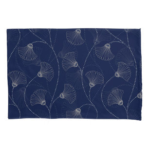 Cream Floral Art Nouveau Indigo Pillowcase