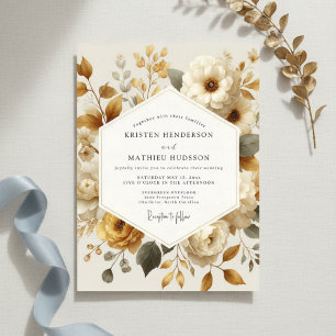 Cream Floral Autumn Romance Wedding Invitation