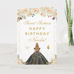 Cream Floral Blonde Hair Girl Sweet Sixteen Card