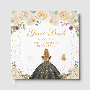 Cream Floral Blonde Hair Princess Birthday Party Guest Book