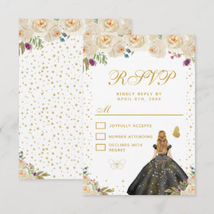 Cream Floral Blonde Hair Princess Sweet Sixteen RSVP Card