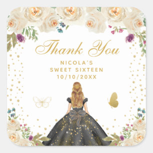 Cream Floral Blonde Hair Princess Sweet Sixteen Square Sticker