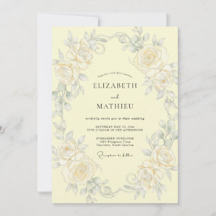 Cream Floral Botanical Romance Wedding Invitation