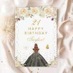 Cream Floral Brown Hair Girl Happy Birthday Card<br><div class="desc">This elegant and glamourous birthday card can be personalized with a name or title such as daughter, granddaughter, niece, friend etc. The design features a beautiful princess with brown red hair and fair skin in a black ball gown. The text combines handwritten script and modern sans serif fonts for a...</div>