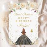 Cream Floral Brown Hair Girl Sweet Sixteen Card<br><div class="desc">This elegant and glamourous sweet sixteen birthday card can be personalized with a name or title such as daughter, granddaughter, niece, friend etc. The design features a beautiful princess with brown red hair and fair skin in a black ball gown. The text combines handwritten script and modern sans serif fonts...</div>