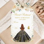 Cream Floral Brown Hair Girl Sweet Sixteen Gift Tags<br><div class="desc">This elegant and glamourous sweet sixteen birthday gift tag can be personalized with a name. The design features a beautiful princess with brown red hair and fair skin in a black ball gown. The text combines handwritten script and modern sans serif fonts for a classy and sophisticated look. The floral...</div>