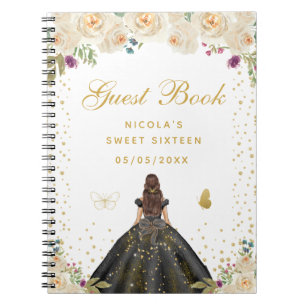 Cream Floral Brunette Hair Princess Sweet Sixteen Notebook