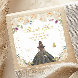 Cream Floral Brunette Hair Princess Sweet Sixteen Square Sticker