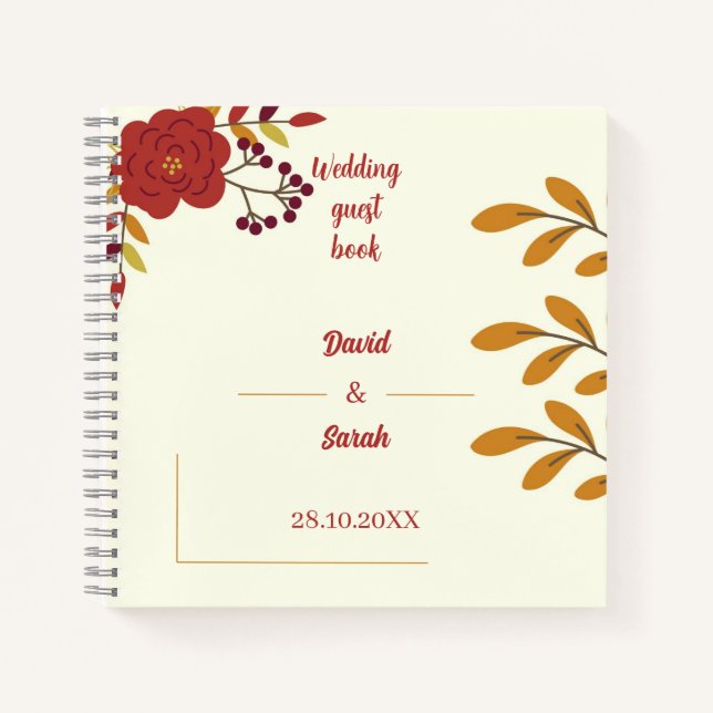 Cream  Floral Customized Wedding Guest Notebook (Front)