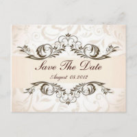 Cream Floral Damask Wedding save the date