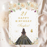 Cream Floral Dark Skin Girl Happy Birthday Card<br><div class="desc">This elegant and glamourous birthday card can be personalized with a name or title such as daughter, granddaughter, niece, friend etc. The design features a beautiful princess with dark hair and dark skin in a black ball gown. The text combines handwritten script and modern sans serif fonts for a classy...</div>