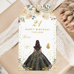 Cream Floral Dark Skin Girl Happy Birthday Gift Tags<br><div class="desc">This elegant and glamourous happy birthday gift tag can be personalized with a name. The design features a beautiful princess with dark hair and dark skin in a black ball gown. The text combines handwritten script and modern sans serif fonts for a classy and sophisticated look. The floral arrangements, butterflies...</div>