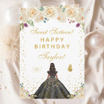 Cream Floral Dark Skin Girl Sweet Sixteen Card<br><div class="desc">This elegant and glamourous sweet sixteen birthday card can be personalized with a name or title such as daughter, granddaughter, niece, friend etc. The design features a beautiful princess with dark hair and dark skin in a black ball gown. The text combines handwritten script and modern sans serif fonts for...</div>