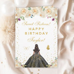 Cream Floral Dark Skin Girl Sweet Sixteen Card<br><div class="desc">This elegant and glamourous sweet sixteen birthday card can be personalized with a name or title such as daughter, granddaughter, niece, friend etc. The design features a beautiful princess with dark hair and dark skin in a black ball gown. The text combines handwritten script and modern sans serif fonts for...</div>