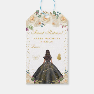 Cream Floral Dark Skin Girl Sweet Sixteen Gift Tags