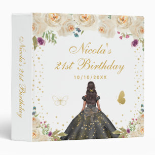 Cream Floral Dark Skin Princess Birthday Party Binder