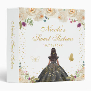 Cream Floral Dark Skin Princess Sweet Sixteen Binder
