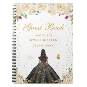 Cream Floral Dark Skin Princess Sweet Sixteen Notebook
