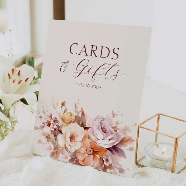 Cream Floral Fall Baby Shower Cards & Gifts Pedestal Sign (Creator Uploaded)