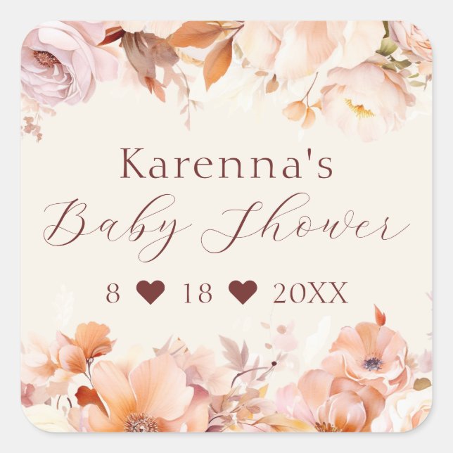 Cream Floral Fall Baby Shower Envelope Seal (Front)