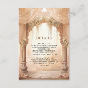 Cream Floral Indian Mandap Hindu Wedding Details Enclosure Card