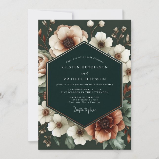 Cream Floral Opulent Wedding Invitation (Front)