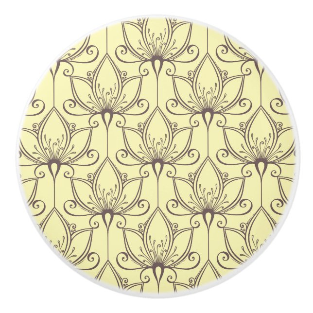 Cream Floral Pattern Ceramic Knob (Front)