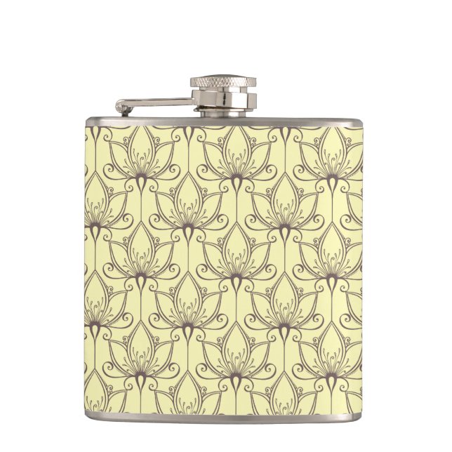 Cream Floral Pattern Hip Flask (Front)