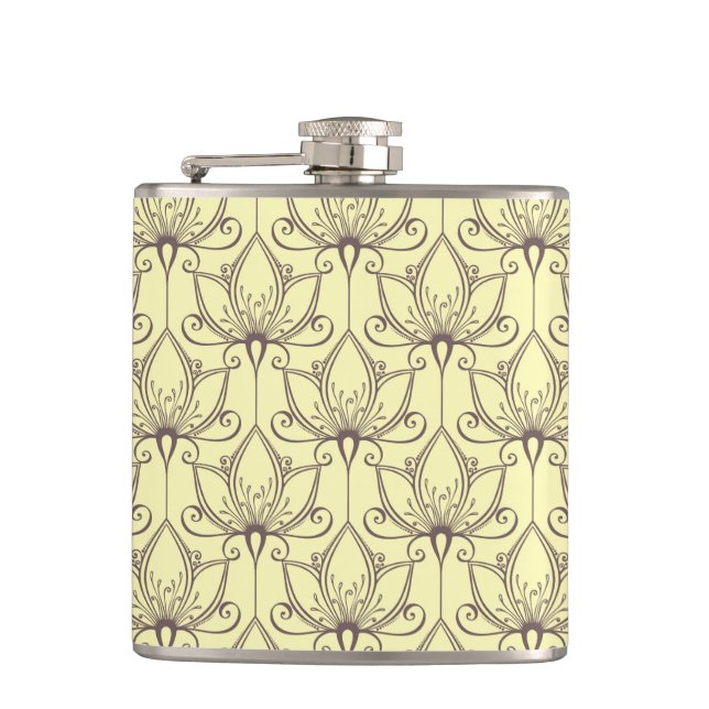 Cream Floral Pattern Hip Flask (Front)
