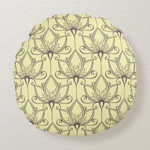 Cream Floral Pattern Round Pillow