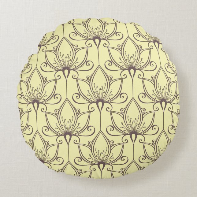 Cream Floral Pattern Round Pillow (Front)